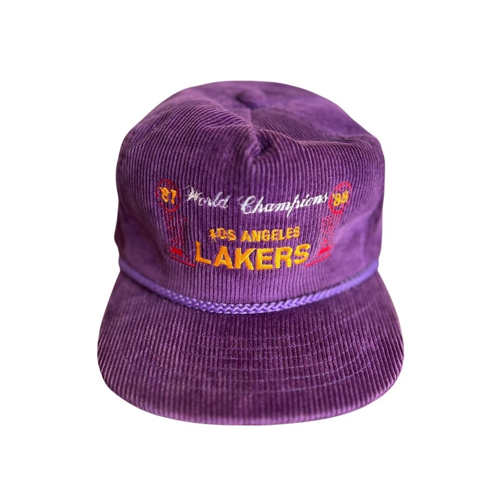 Vintage AmaPro Los Angeles Lakers World Champions Corduroy Hat Purple Strapback